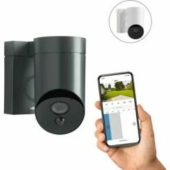 Somfy 2401563 - Outdoor Camera Grise, Caméra De Surveillance Extérieure Wifi | 1080p Full HD | Sirène 110 DB | Branchement Possible Sur Luminaire Existant - Gris